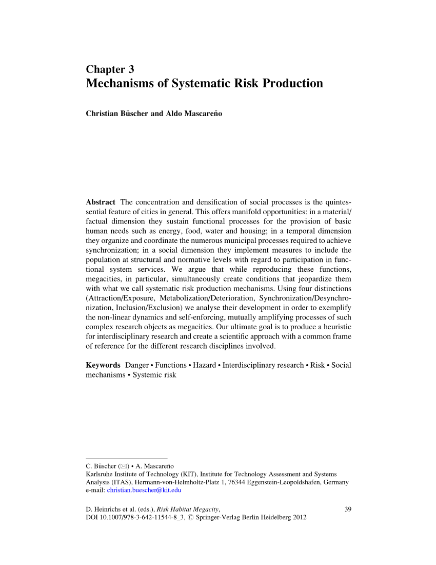 PDF) Mascareño, A. (2011): Risk-Habitat-Megacity: of Systematic Risk Production (coautoría con Christian Büscher). En D. Heinrichs, B. Hansjürgens, K. Krellenberg (Eds), Risk Habitat Megacity. Berlin: Springer Verlag.