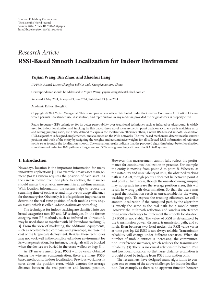 PDF) RSSI-Based Smooth Localization for Indoor Environment