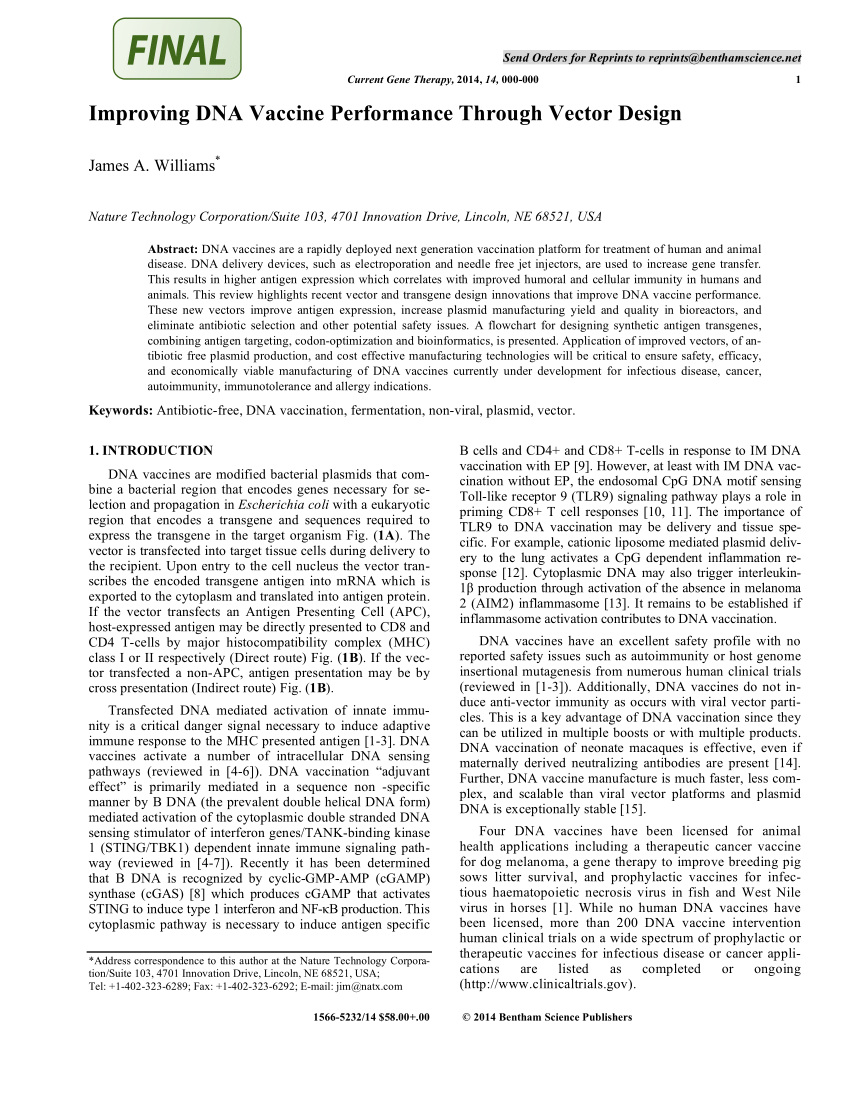 Pdf Improving Dna Vaccine Performance Through Vector Design