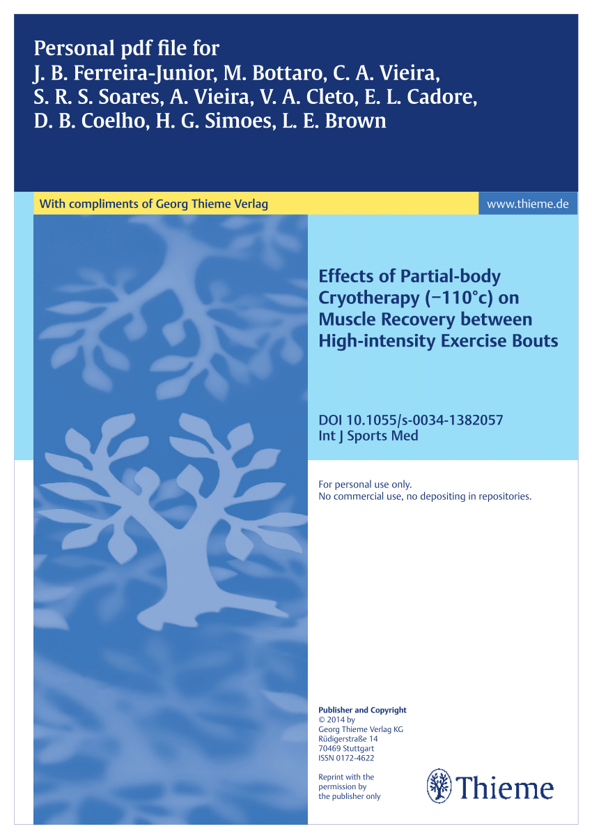 Pdf Effects Of Partial Body Cryotherapy 110 C On Muscle Recovery Between High Intensity Exercise Bouts