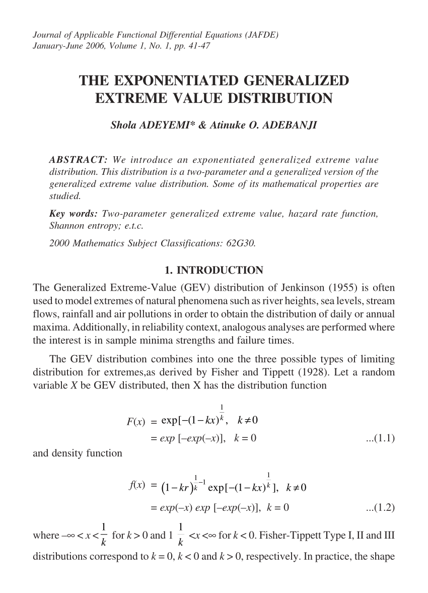 Pdf The Exponentiated Generalized Extreme Value Distribution