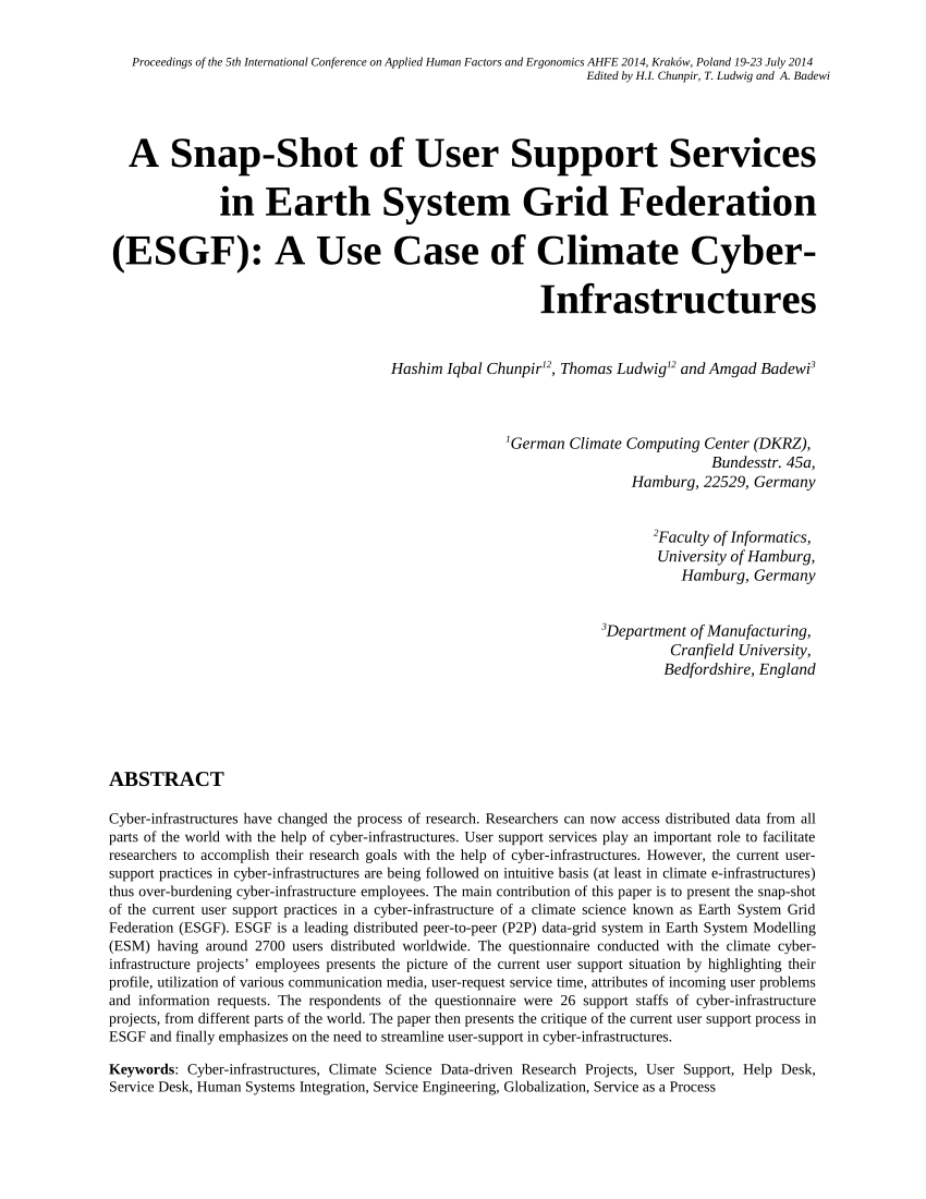 Pdf A Snap Shot Of User Support Services In Earth System Grid