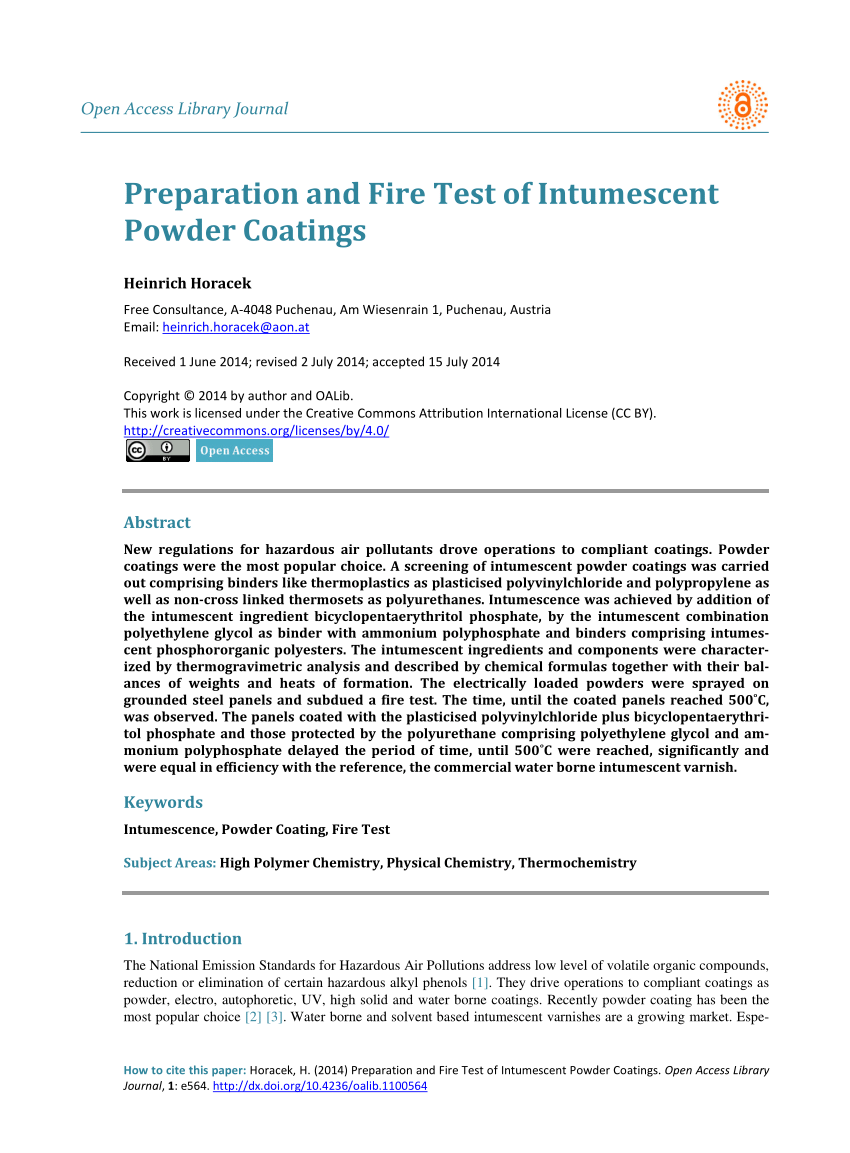 PDF) Open Access Library Journal Preparation and Fire Test of Intumescent  Powder Coatings