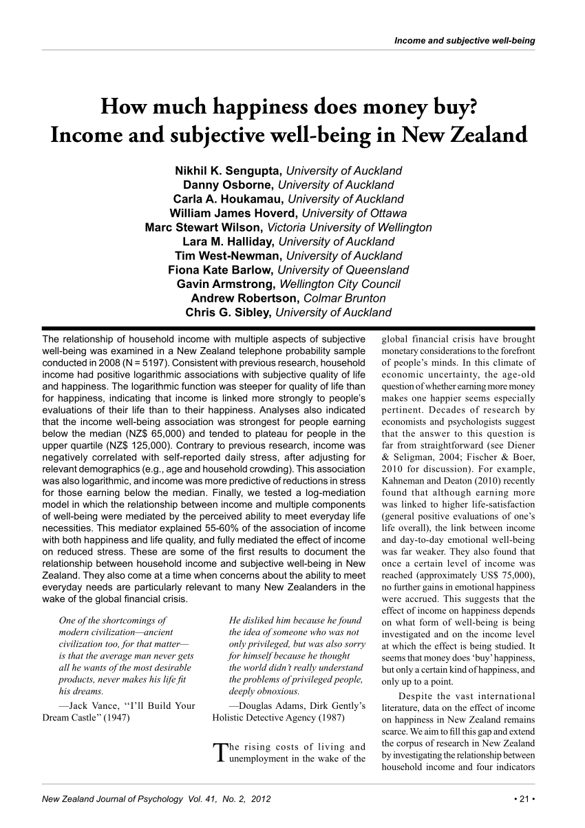 Pdf How Much Happiness Does Money Buy Income And Subjective Well - pdf how much happiness does money buy income and subjective well being in new zealand