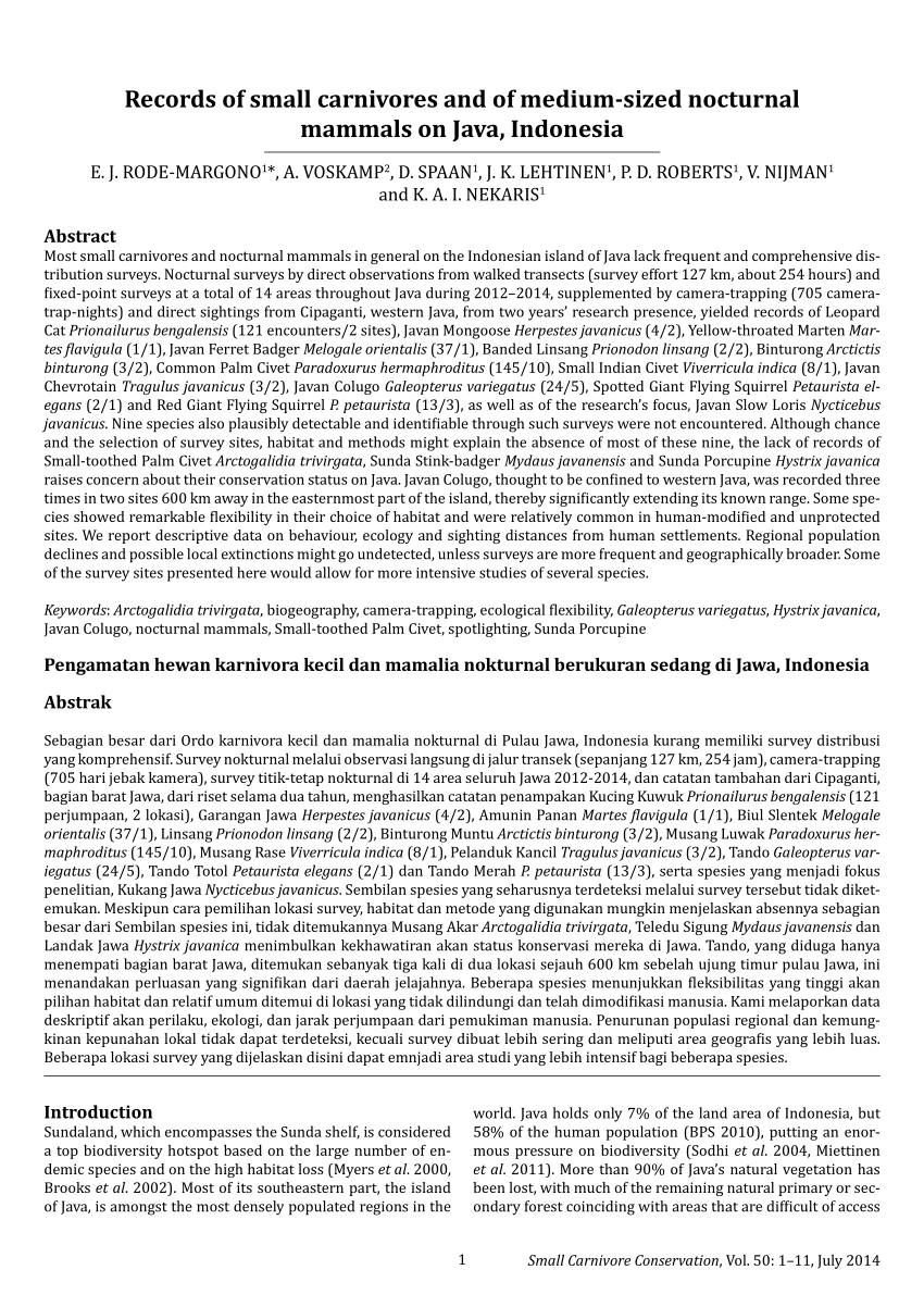 PDF) Records of small carnivores and of medium-sized nocturnal 