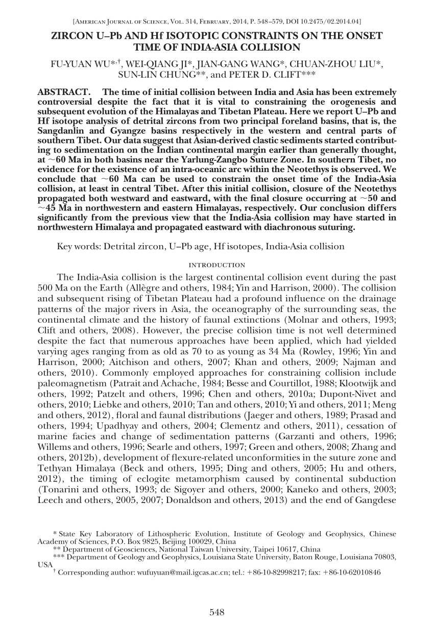 PDF) Zircon U-Pb and Hf ISOTOPIC constraints on the onset time of