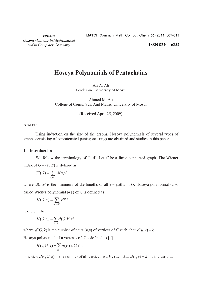 Pdf Hosoya Polynomials Of Pentachains