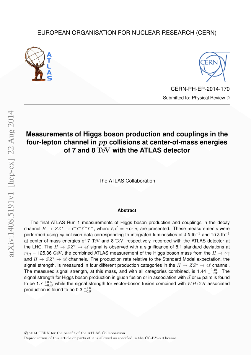 PDF) Measurements of Higgs boson production and couplings in the ...