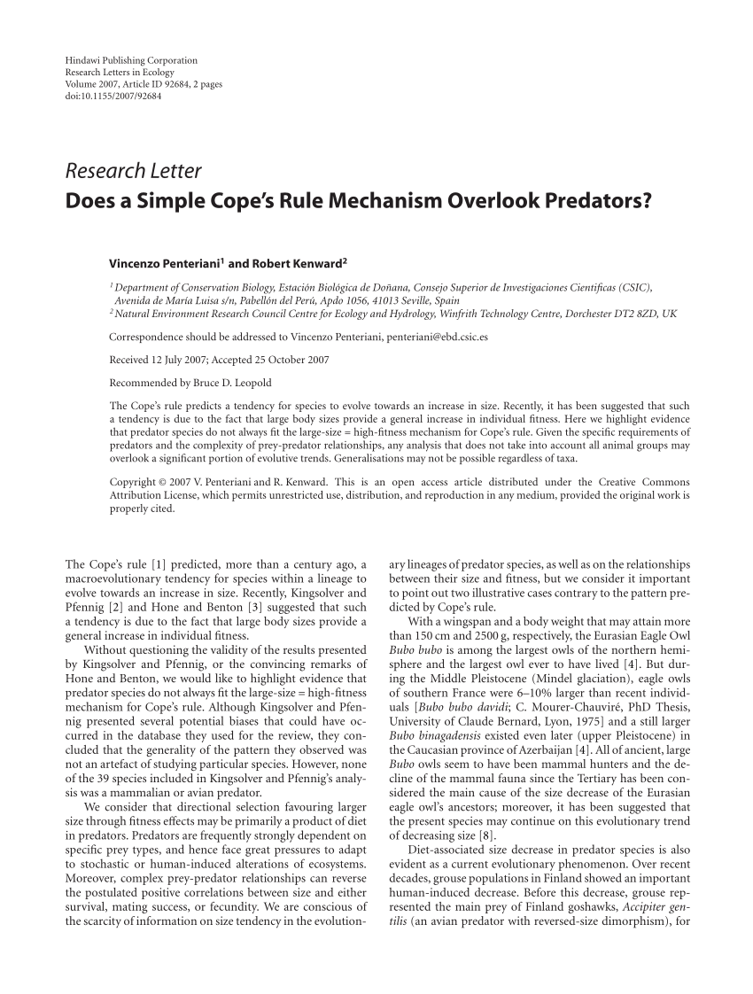 Pdf Does A Simple Cope S Rule Mechanism Overlook Predators