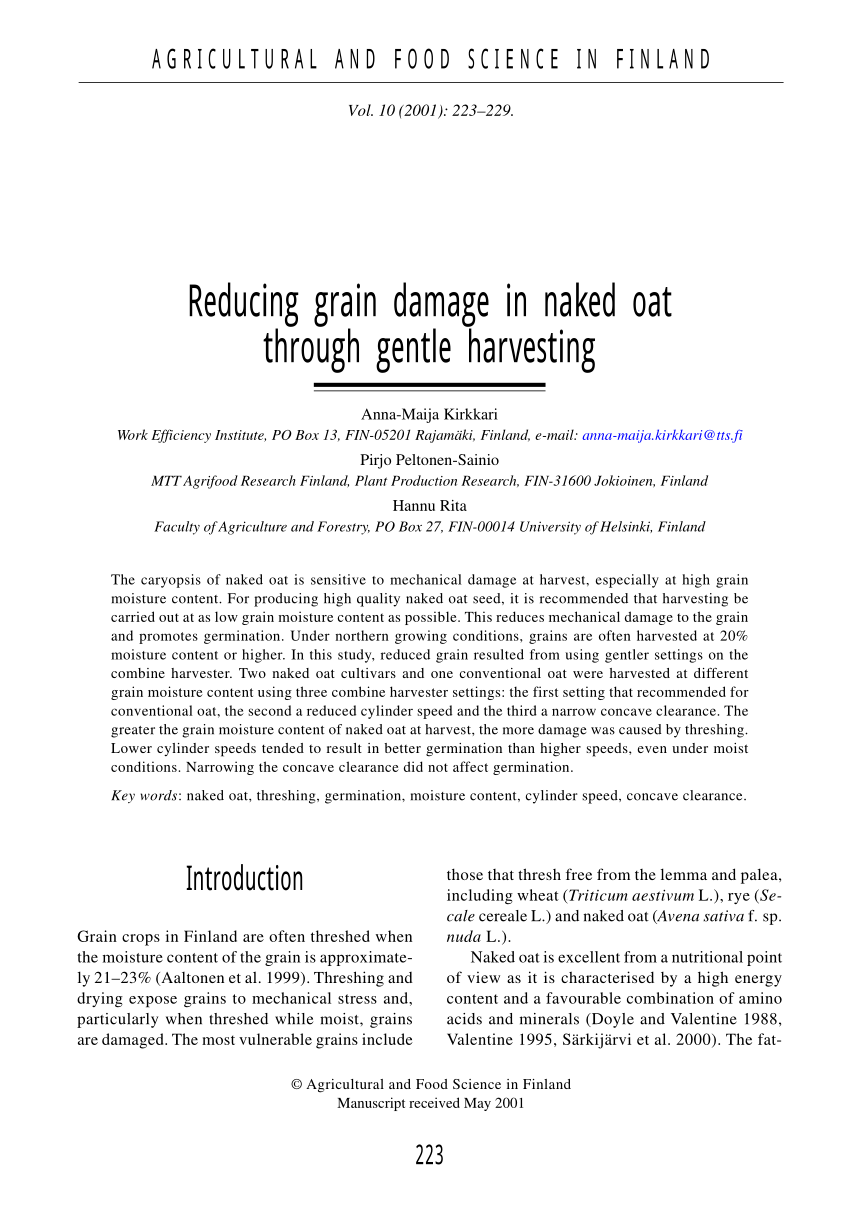 PDF) A Reducing grain damage in naked oat through gentle harvesting