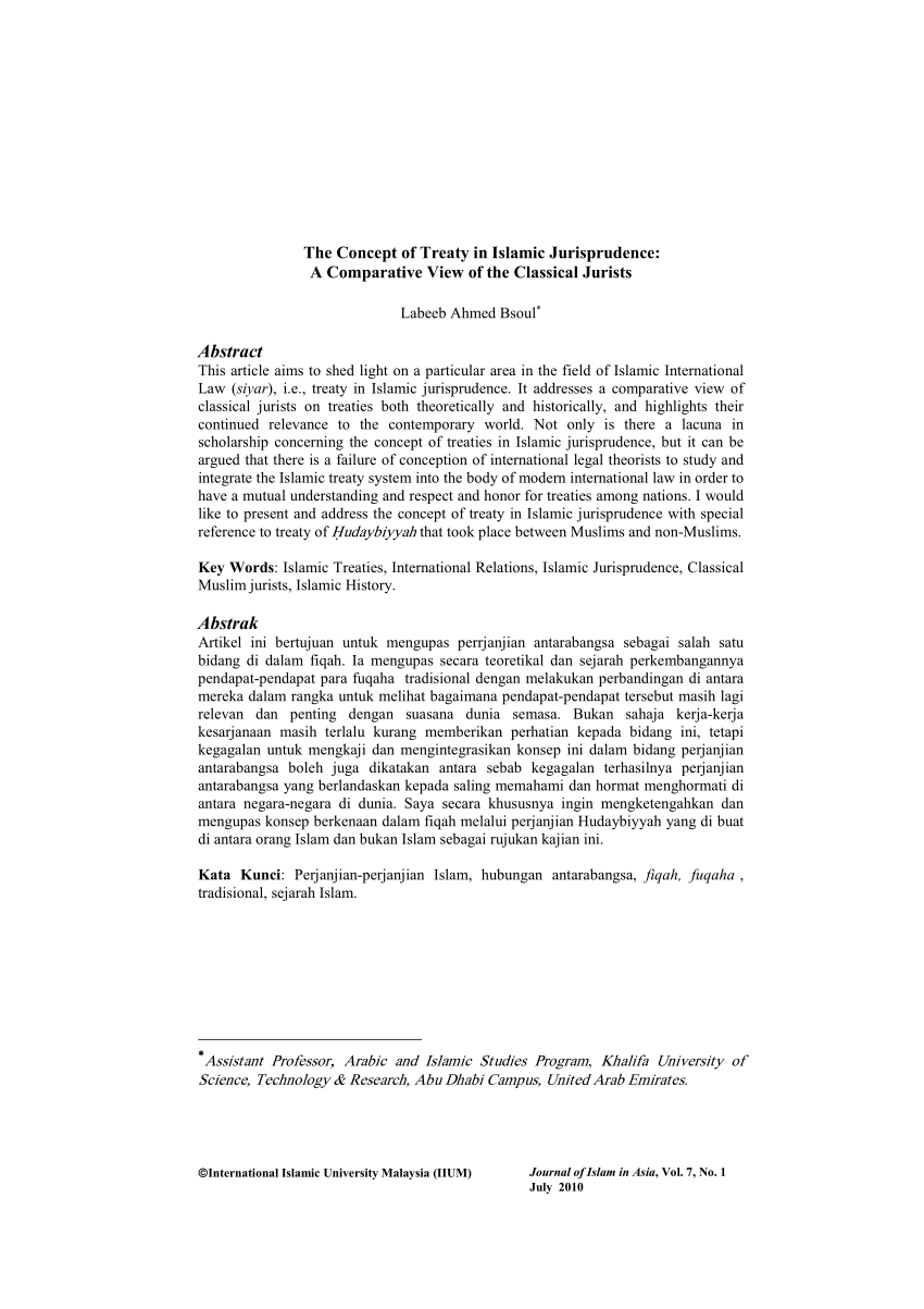 (PDF) The Concept of Treaty in Islamic Jurisprudence: A Comparative ...