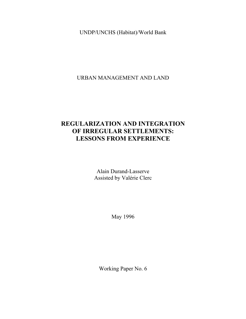 (PDF) Regularization and Integration of Irregular Settlements: Lessons ...