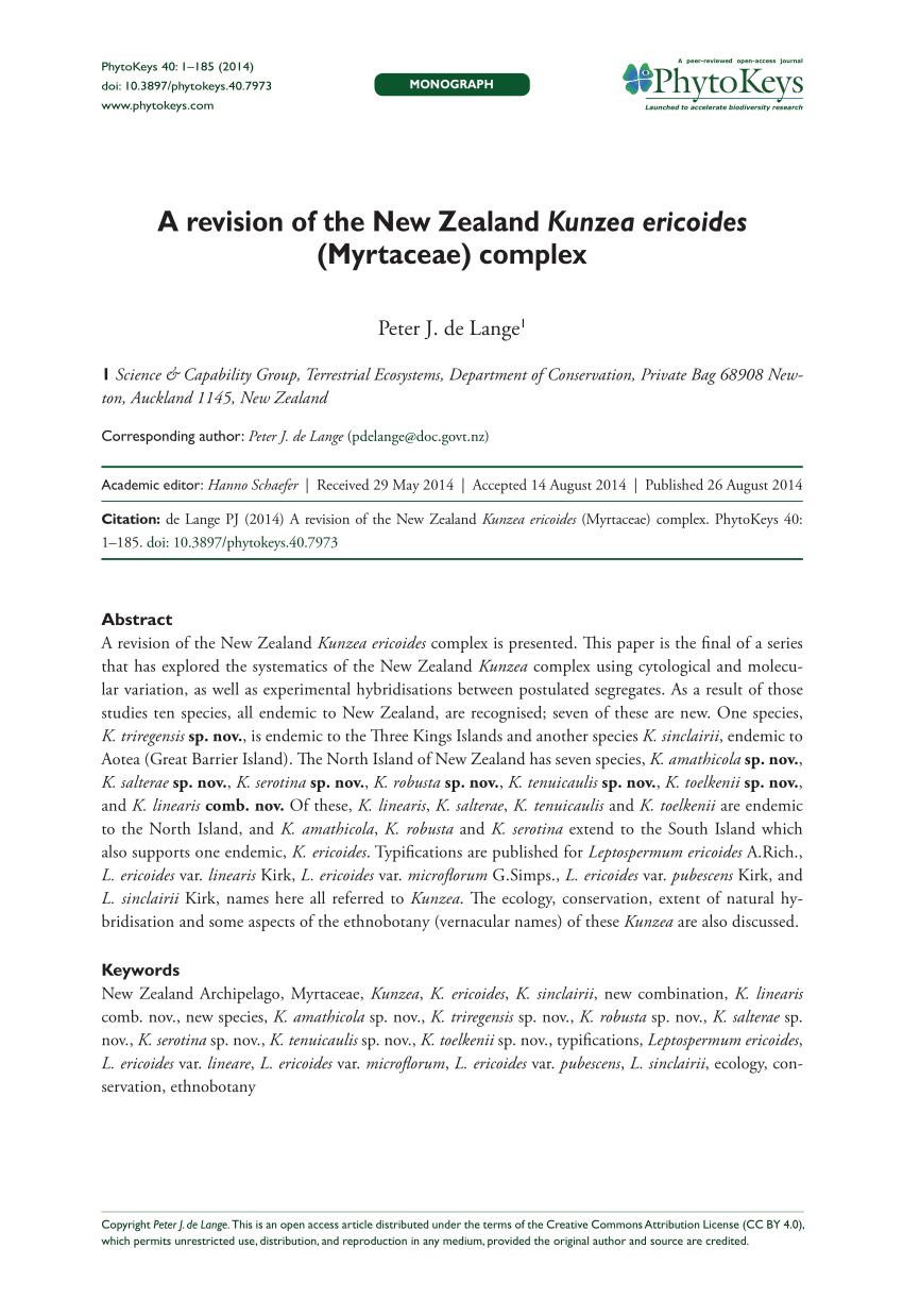 PDF) A revision of the New Zealand Kunzea ericoides (Myrtaceae ...