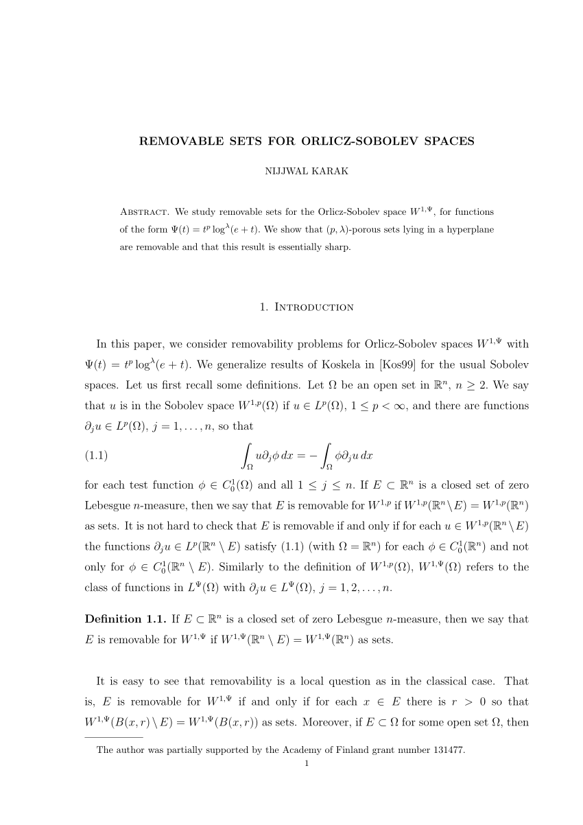 Pdf Removable Sets For Orlicz Sobolev Spaces