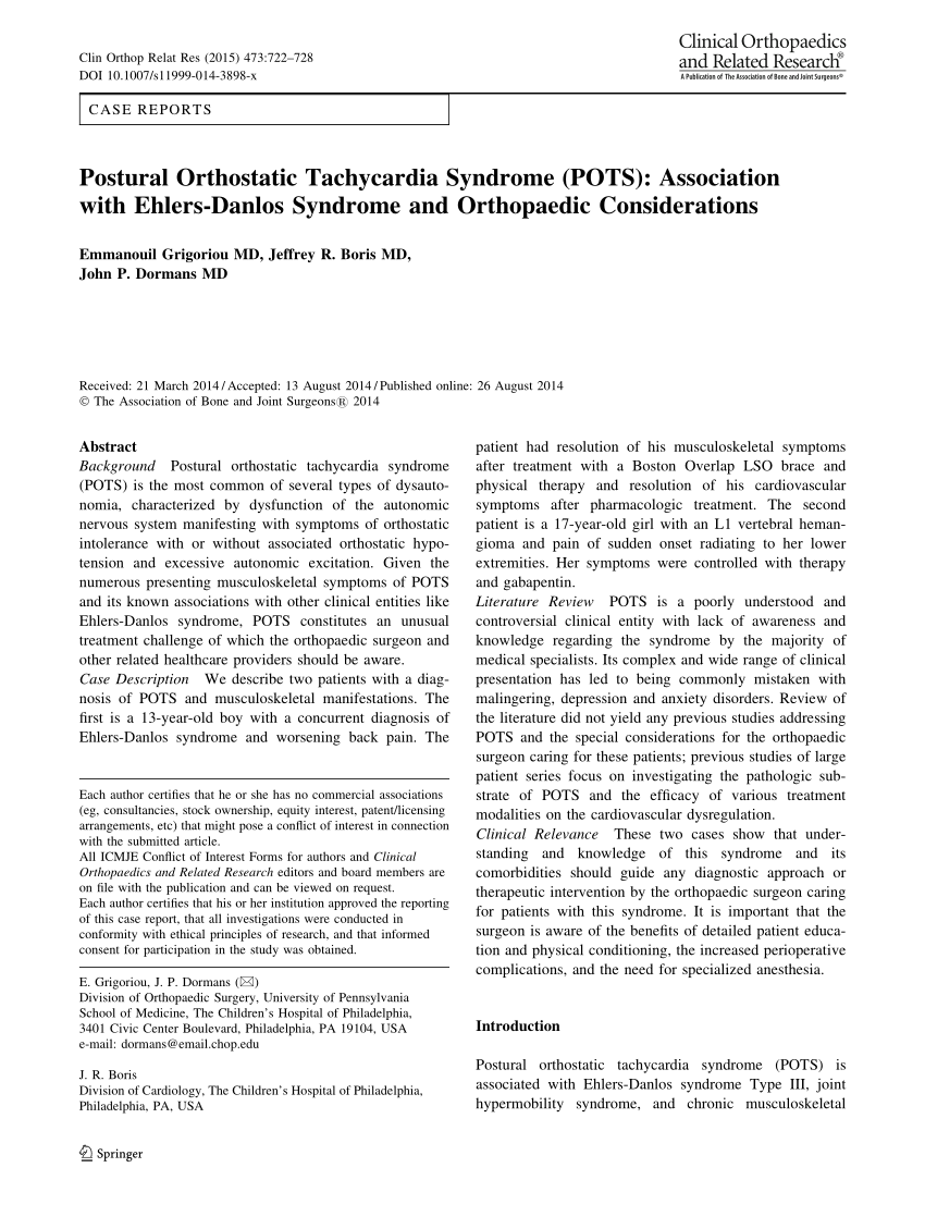 PDF) Postural Orthostatic Tachycardia Syndrome (POTS): Association