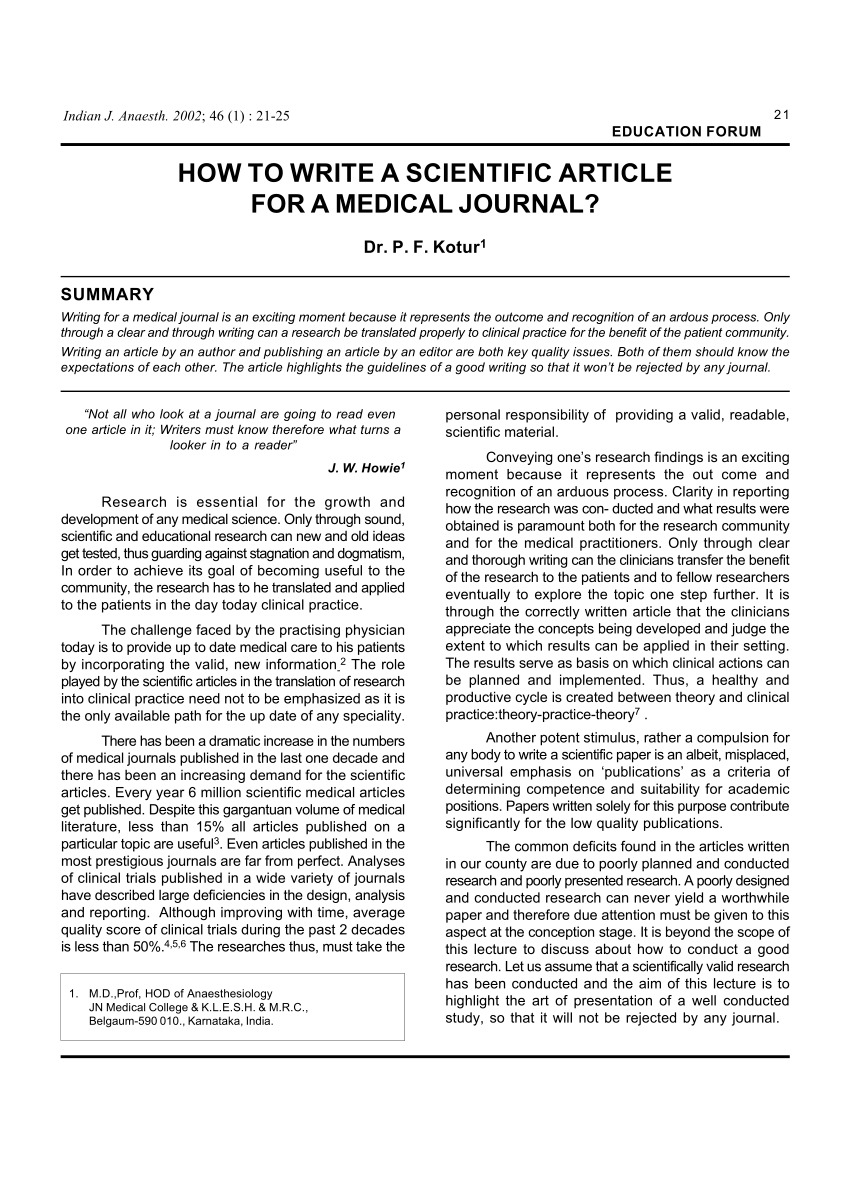 PDF) How To Write A Scientific Article For A Medical Journal?