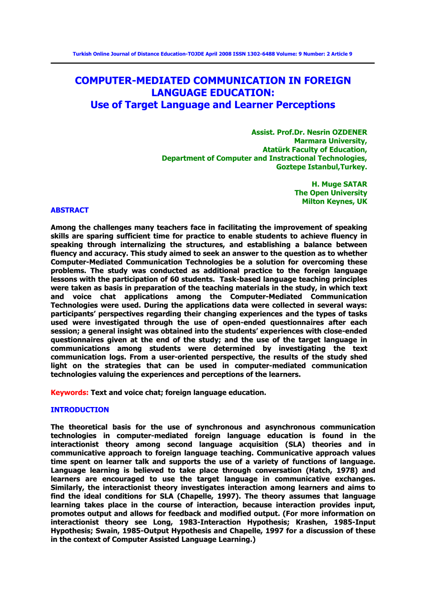 Pdf Computer Mediated Communication In Foreign Language Education Use Of Target Language And Learner Perceptions