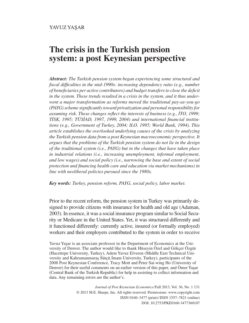 Pdf The Crisis In The Turkish Pension System A Post Keynesian Perspective