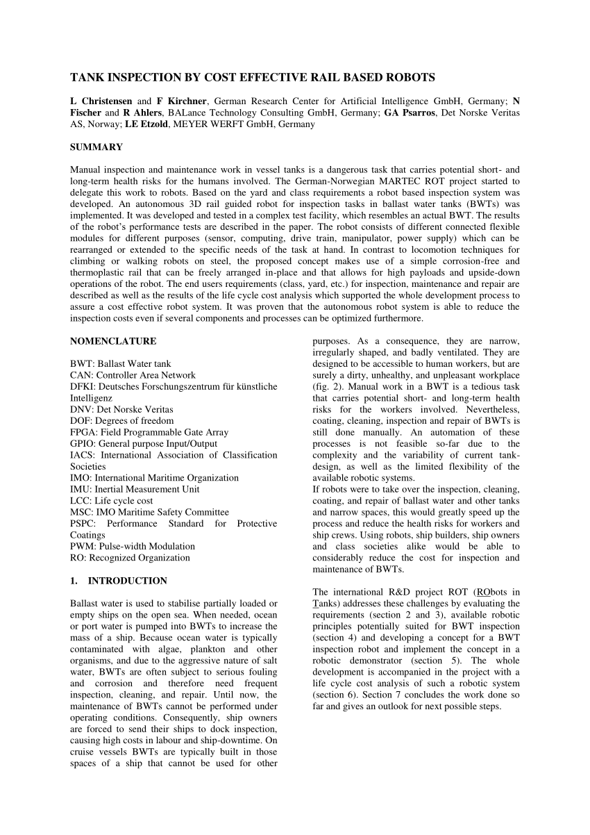 Pdf Tank Inspection By Cost Effective Rail Based Robots