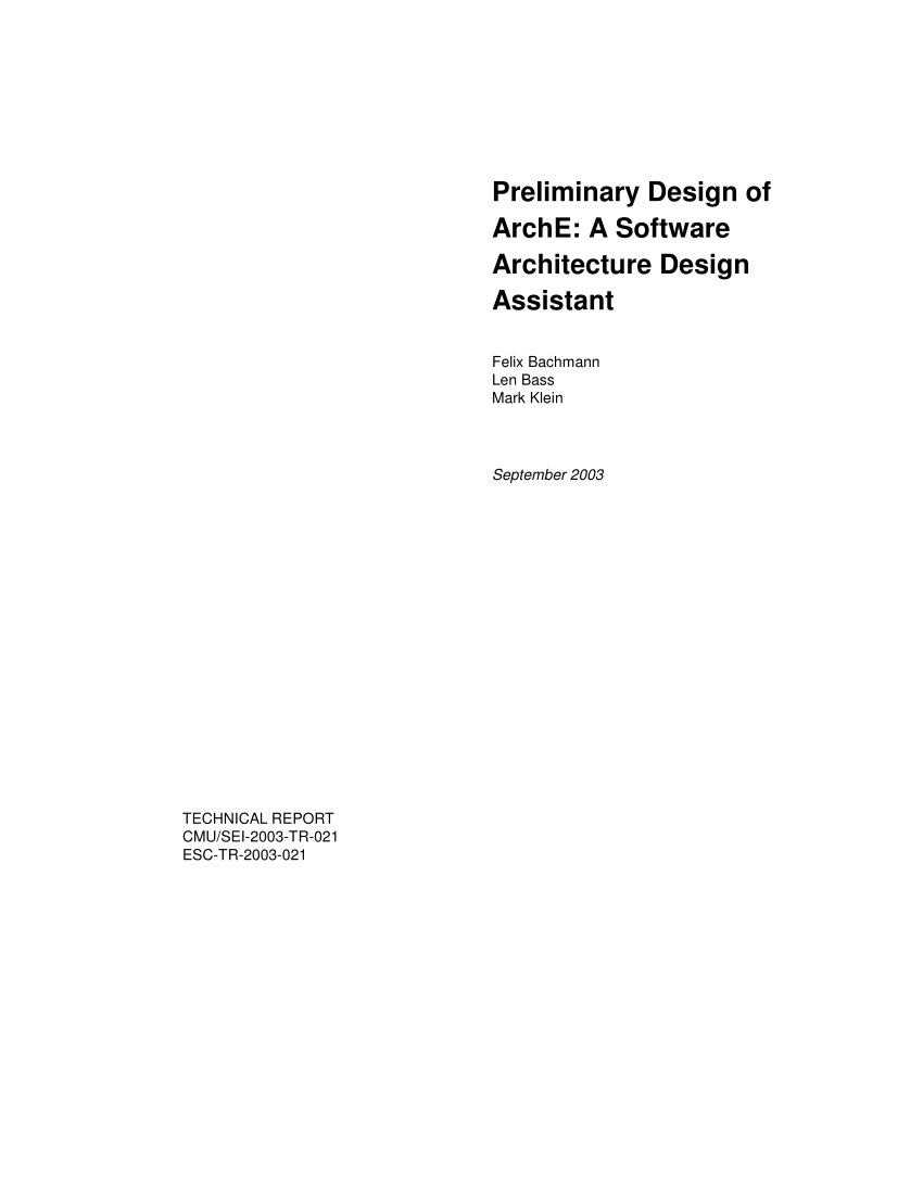 PDF Preliminary Design of ArchE A Software Architecture Design