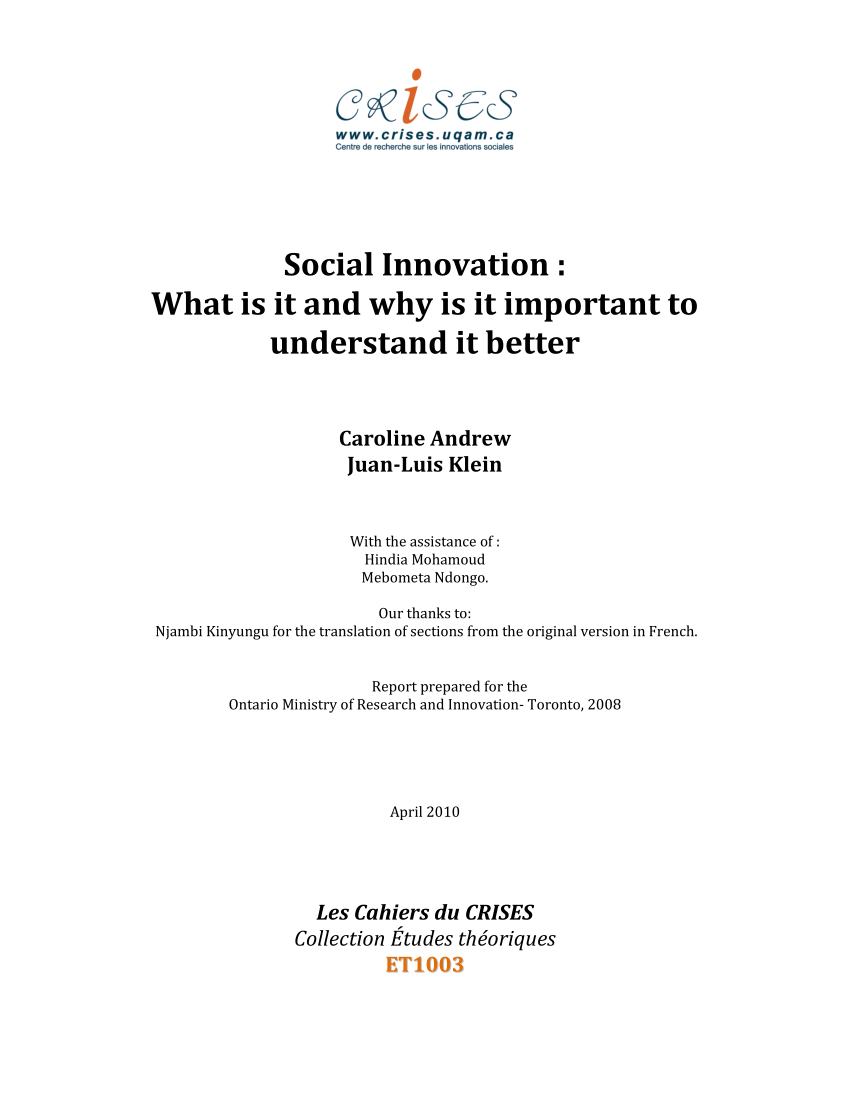 Pdf Social Innovation What Is It And Why Is It Important To Understand It Better