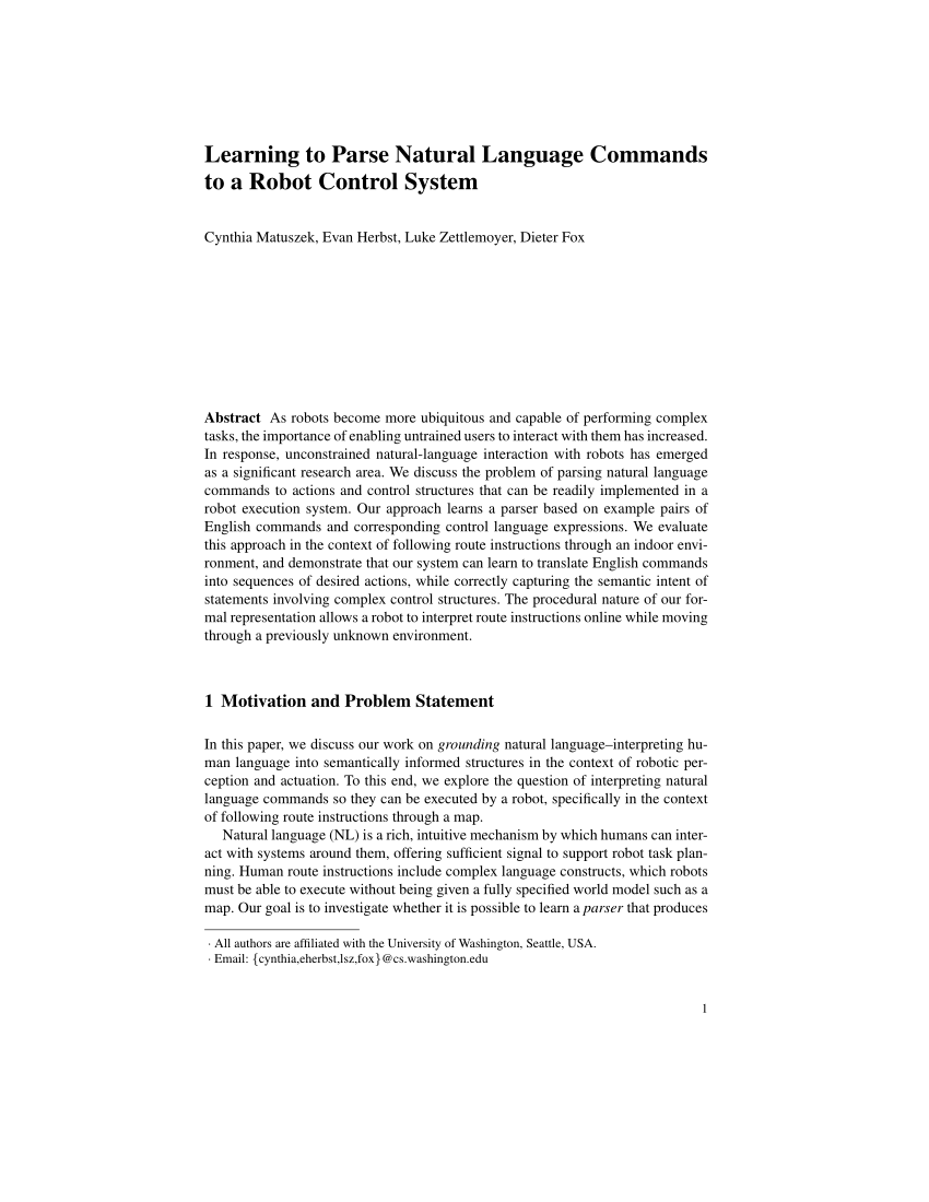 Pdf Learning To Parse Natural Language Commands To A Robot Control System