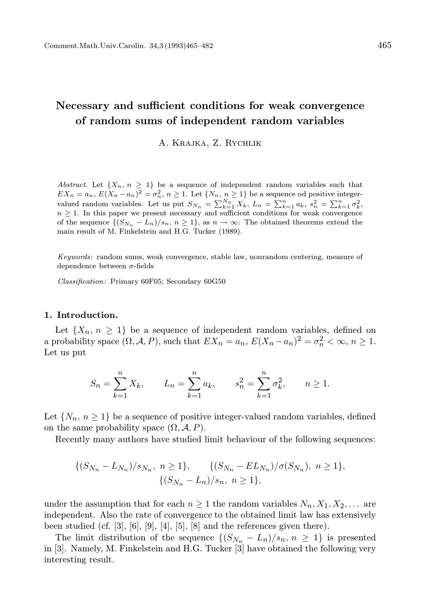 (PDF) Necessary and sufficient conditions for weak convergence of