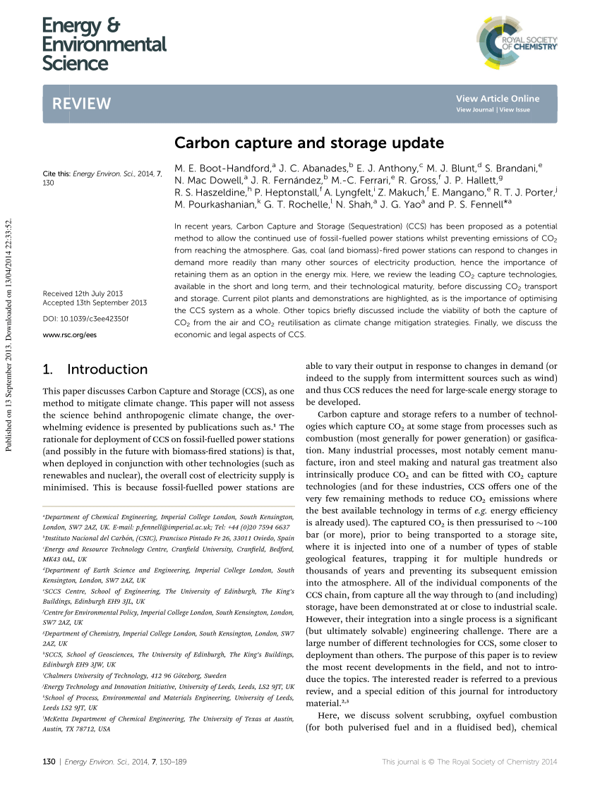 PDF) Carbon capture and storage update