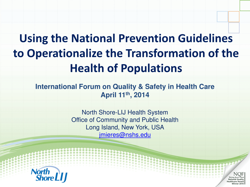(PDF) Using the National Prevention Guidelines to Operationalize the