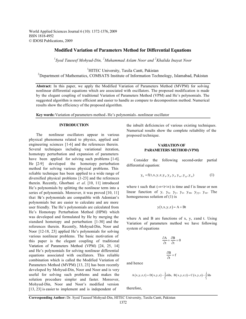 Pdf Modified Variation Of Parameters Method For Second Order Integro Differential Equations And Coupled Systems