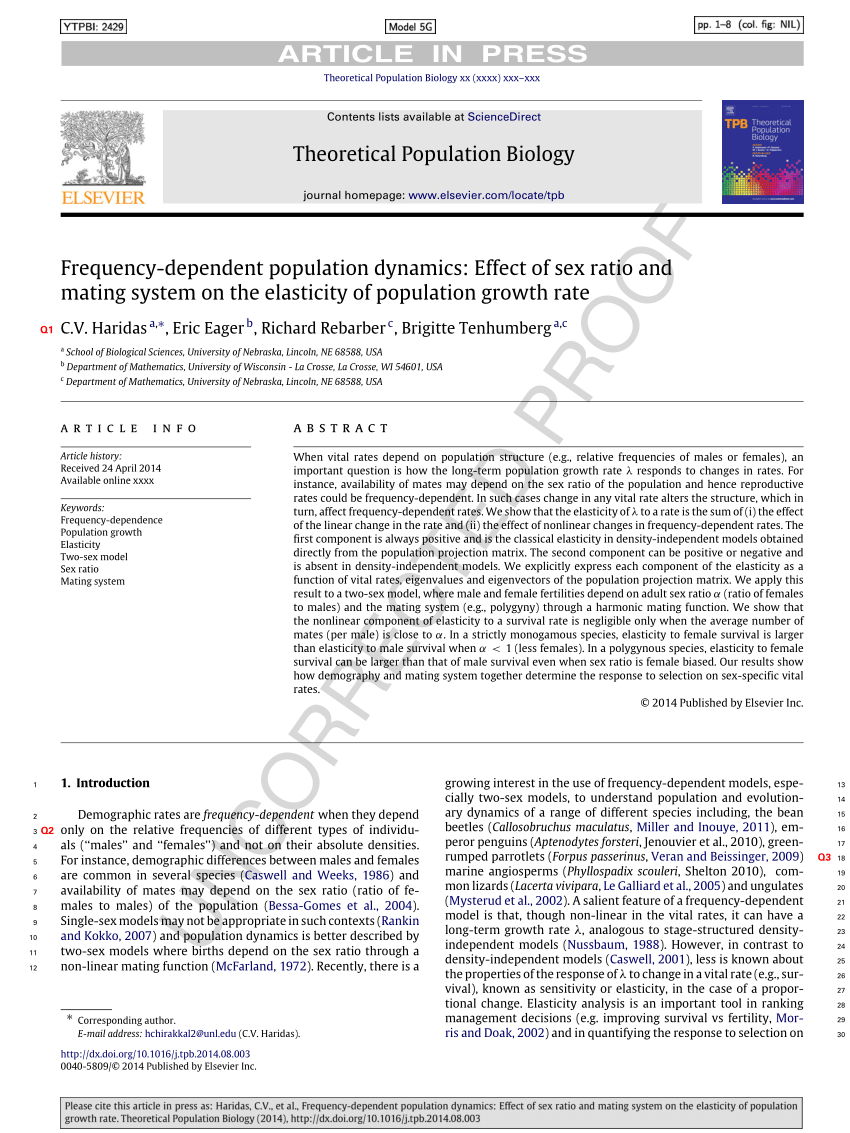 Pdf Frequency Dependent Population Dynamics Effect Of Sex Ratio And Mating System On The 5174