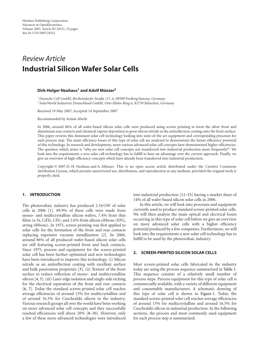 Pdf Industrial Silicon Wafer Solar Cells