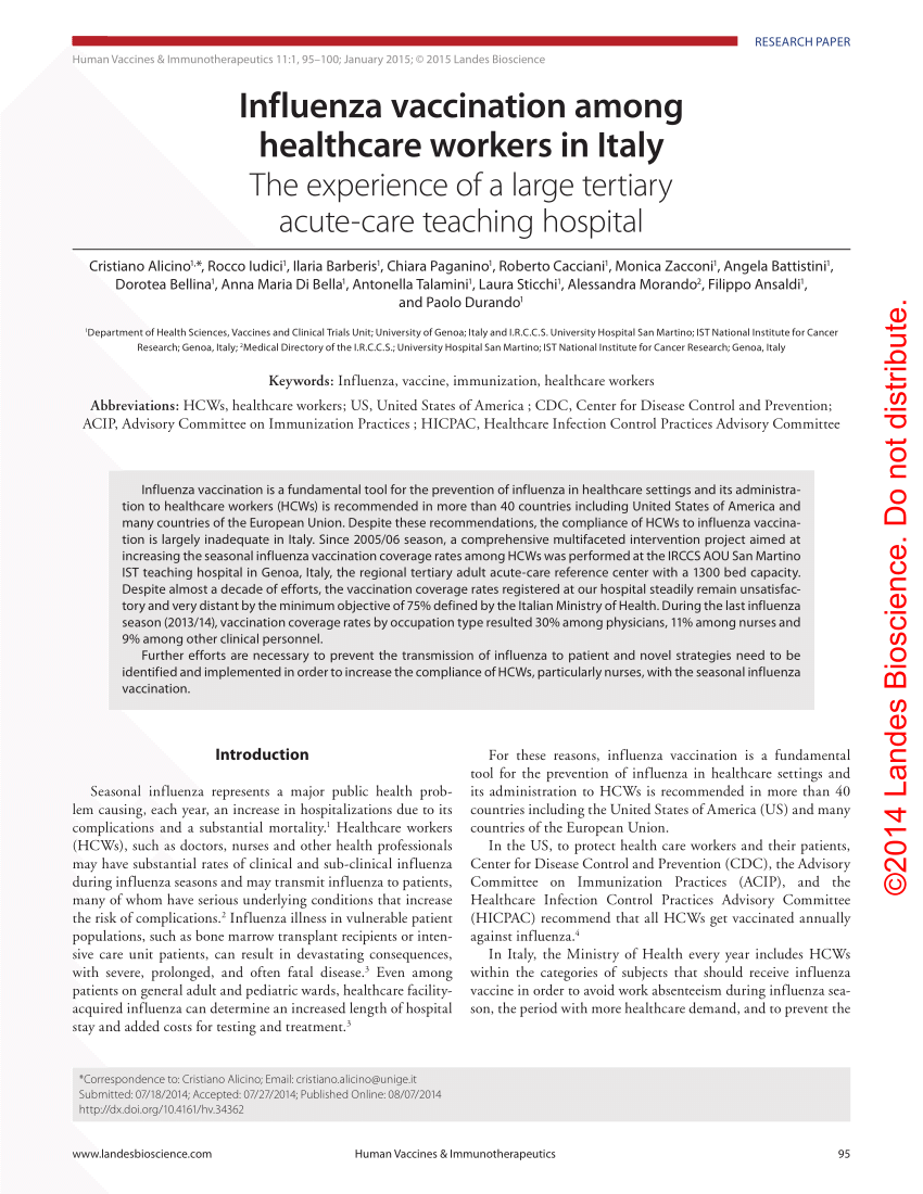 PDF Influenza vaccination among healthcare workers in Italy