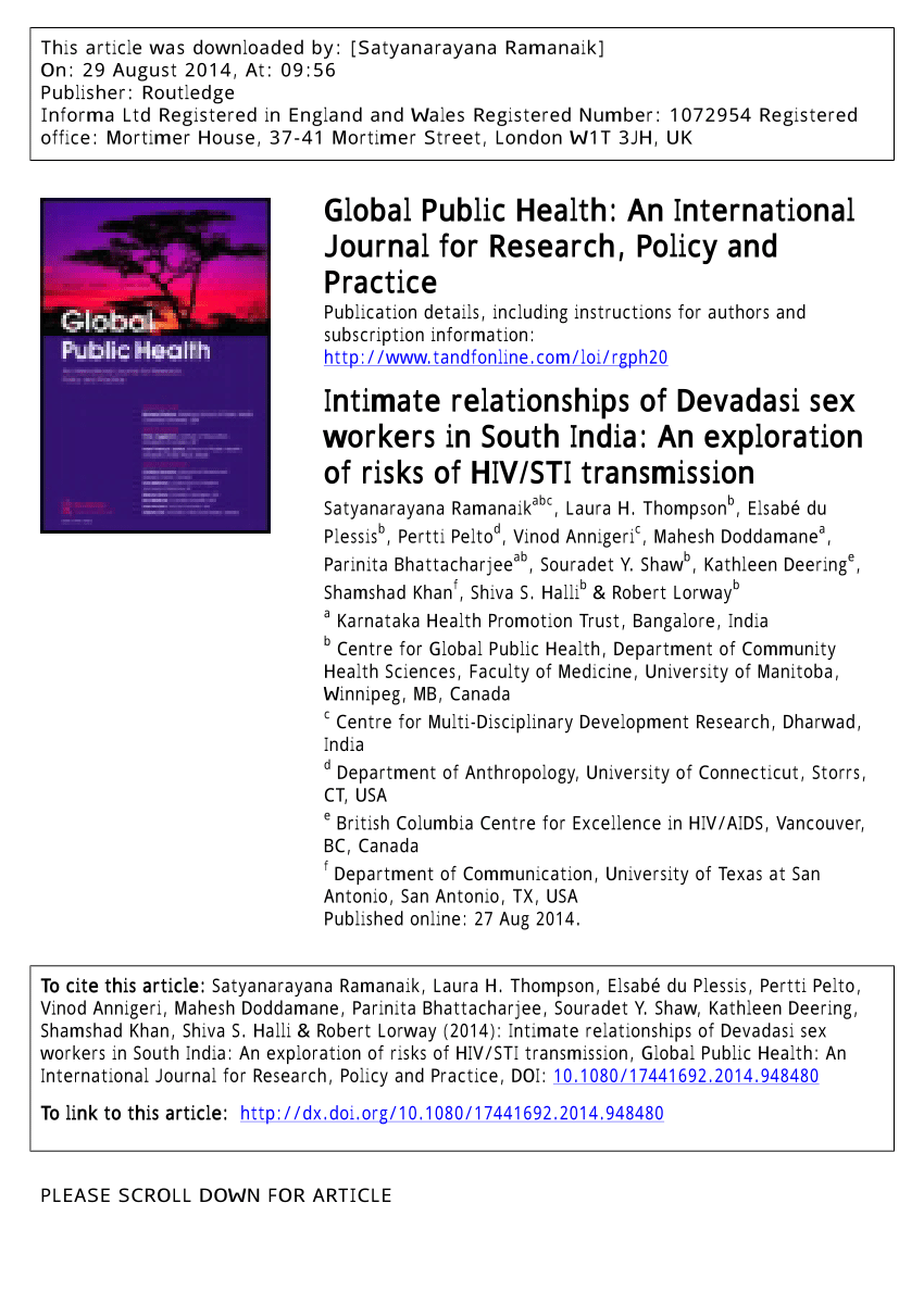 Pdf Intimate Relationships Of Devadasi Sex Workers In