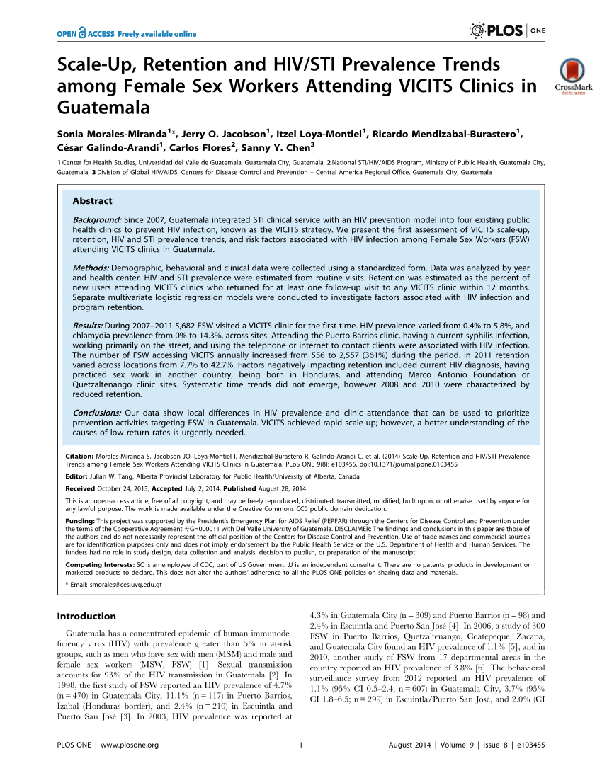 Pdf Scale Up Retention And Hivsti Prevalence Trends Among Female Sex Workers Attending 4340