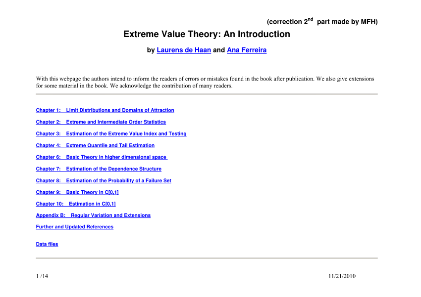 Pdf Extreme Value Theory An Introduction