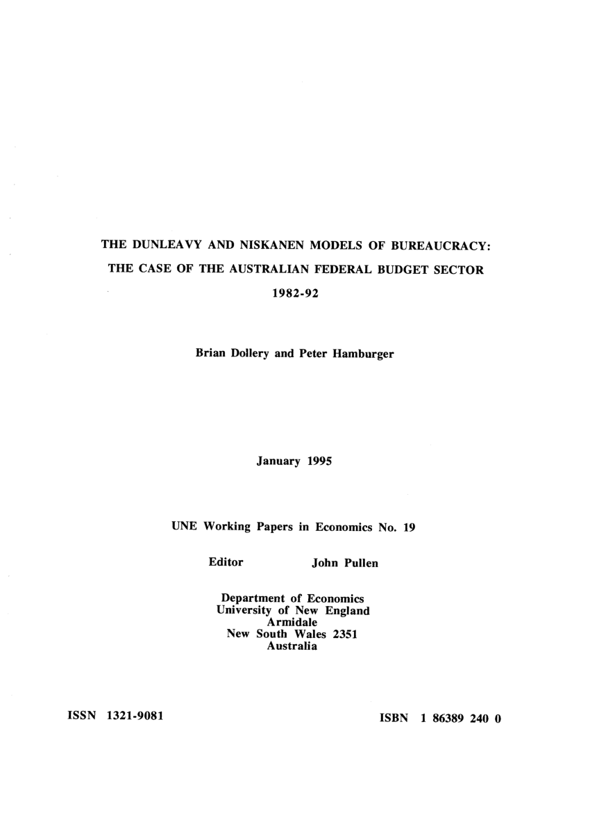 'The Dunleavy and Niskanen Models of The Case of Budget Sector 1982–92.'