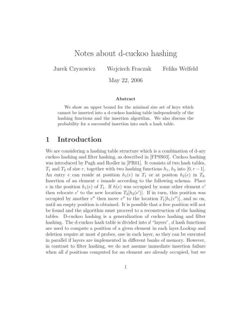 (PDF) Notes about dcuckoo hashing