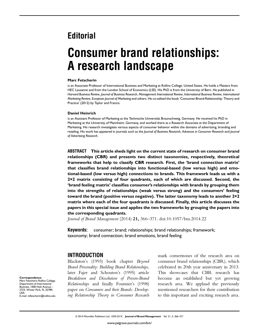 PDF Consumer brand relationships A research landscape