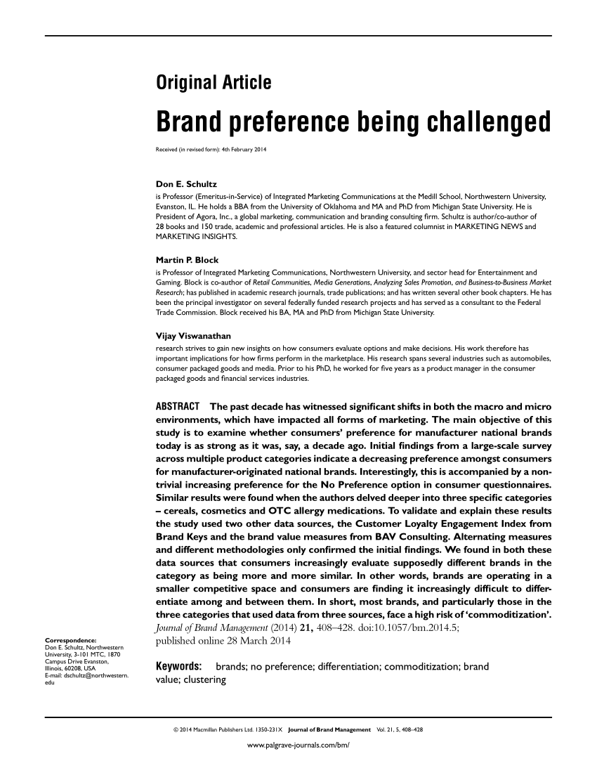 literature review on brand preference