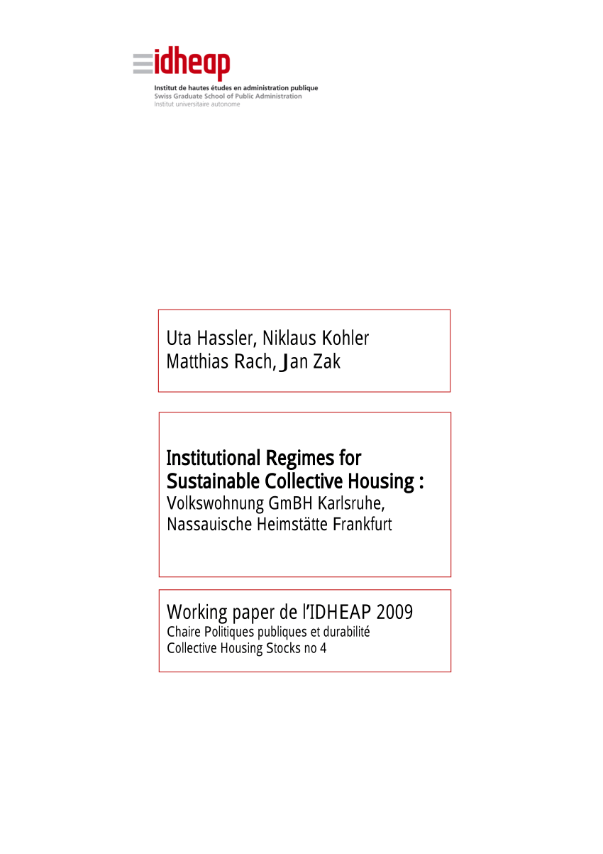 PDF Institutional Regimes for Sustainable Collective Housing