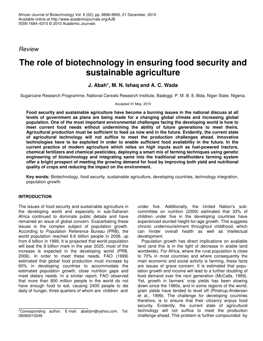 what is the role of biotechnology in food security