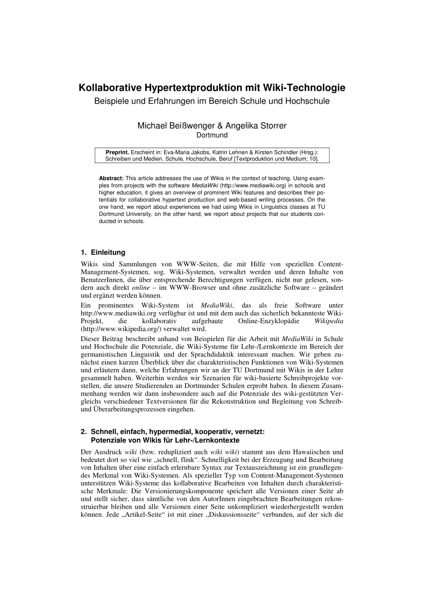 PDF Wikis in der Schule Eine Analyse der Potentiale im Lehr Lernprozess