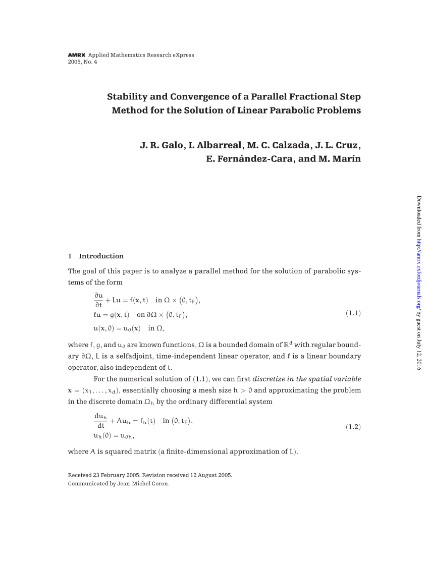 Pdf Stability And Convergence Of A Parallel Fractional Step Method For The Solution Of Linear Parabolic Problems