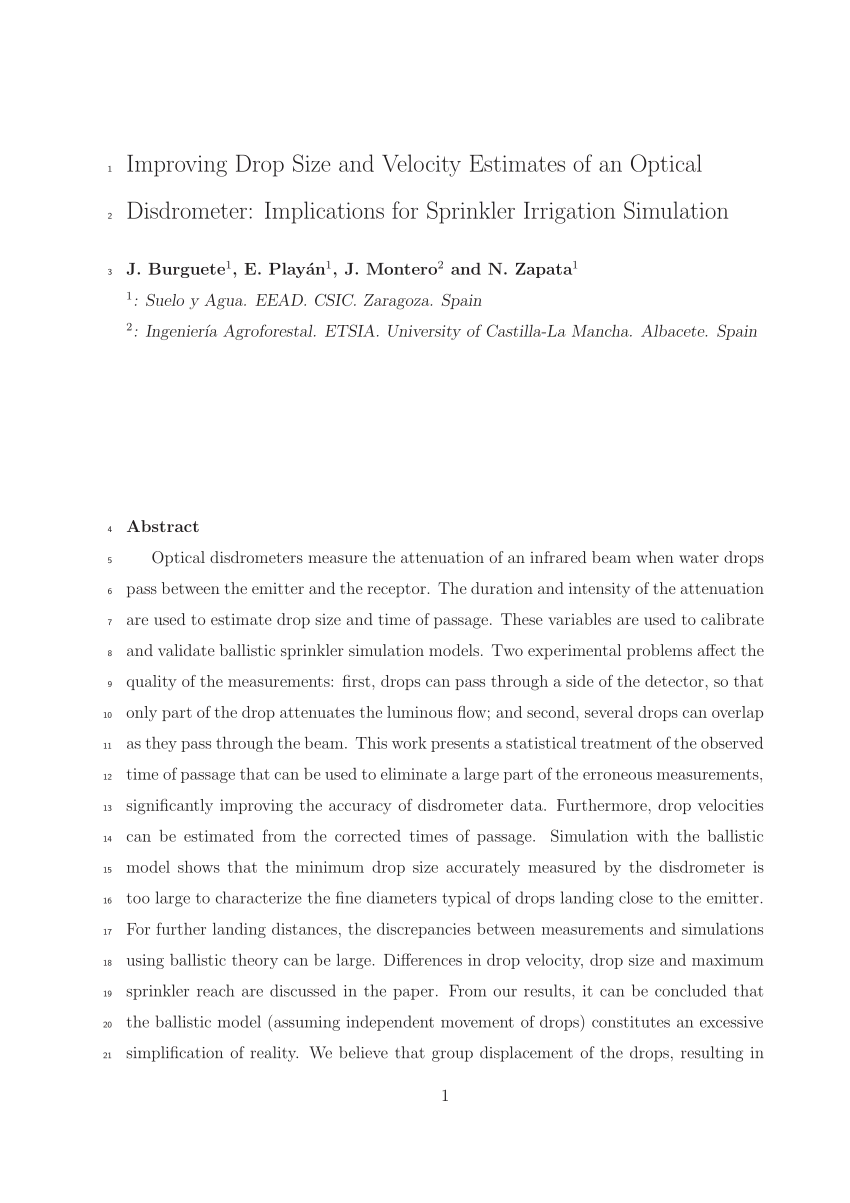 Pdf Improving Drop Size And Velocity Estimates Of An Optical Disdrometer Implications For Sprinkler Irrigation Simulation