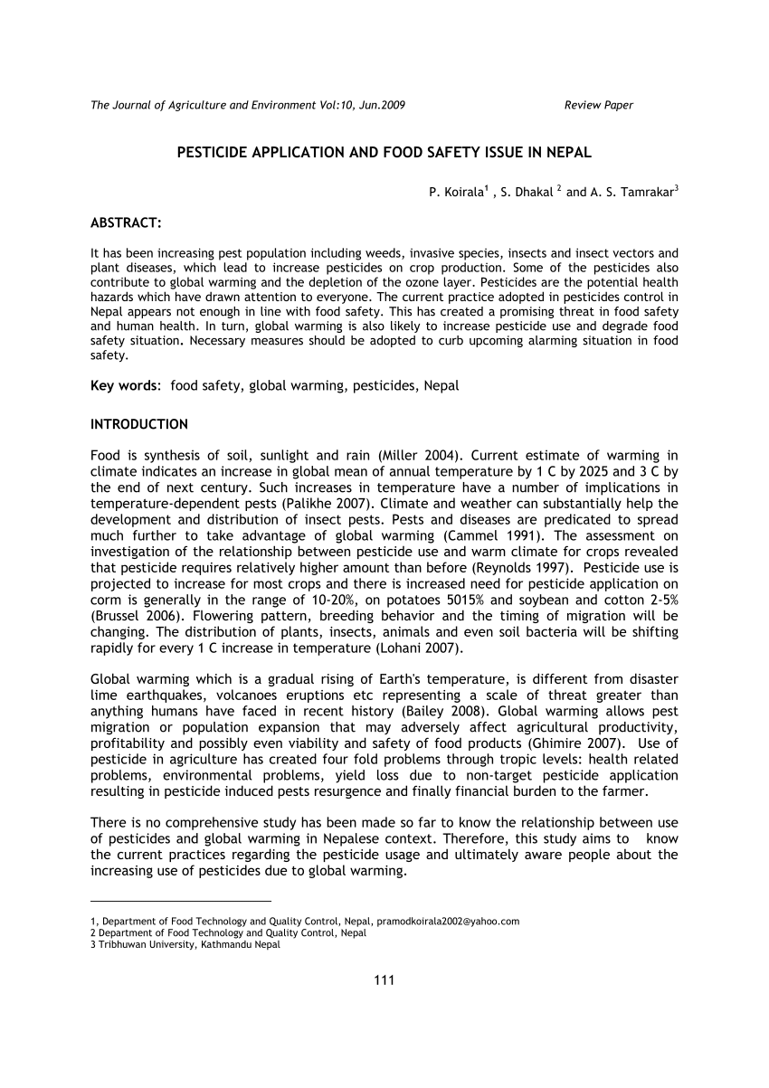 Pdf Pesticide Application And Food Safety Issue In Nepal