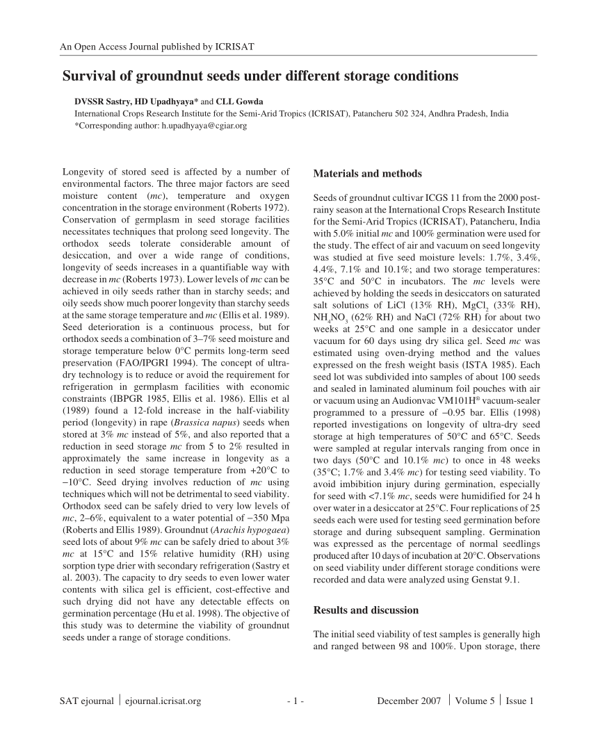 PDF) Survival of groundnut seeds under different storage conditions