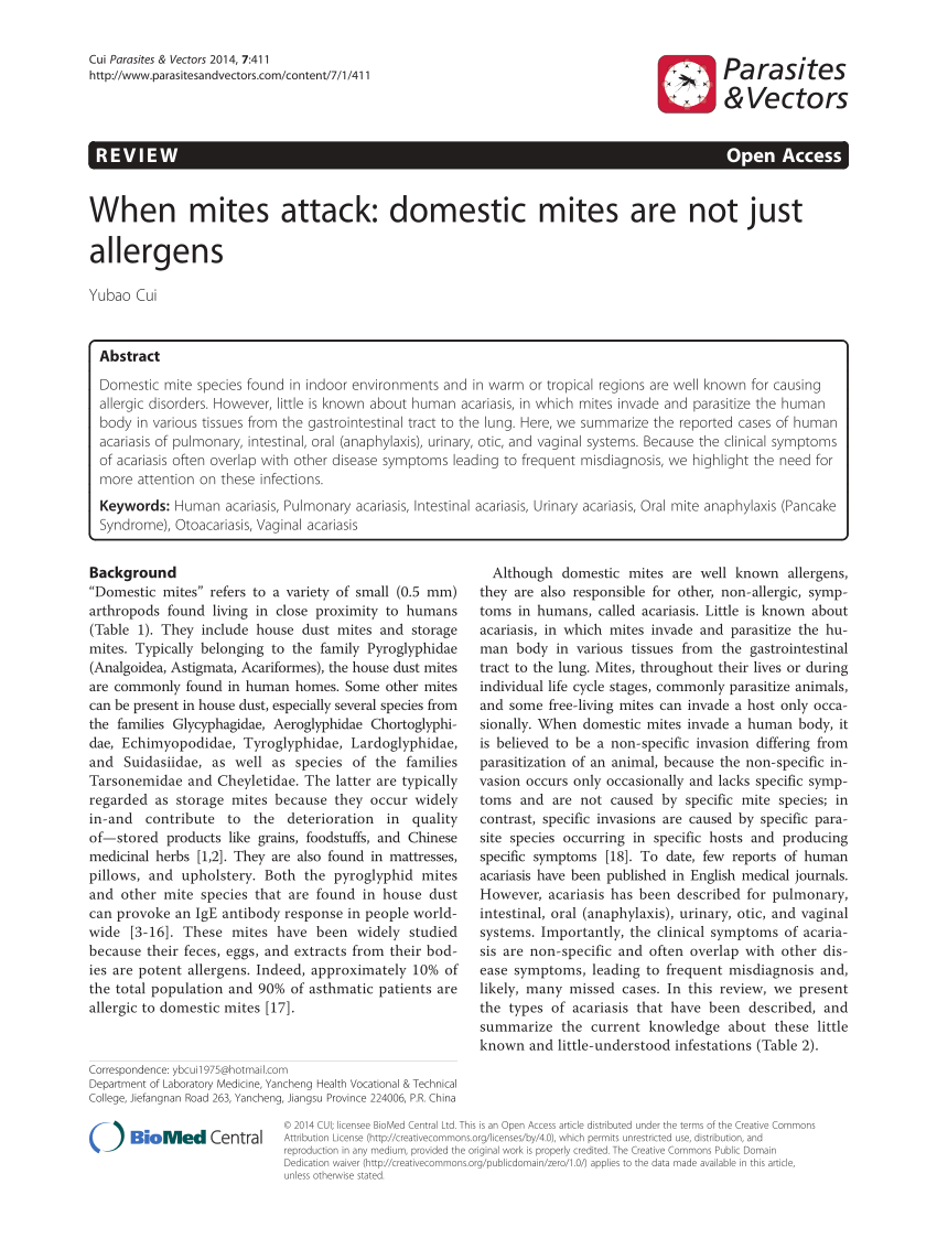 Pdf When Mites Attack Domestic Mites Are Not Just Allergens