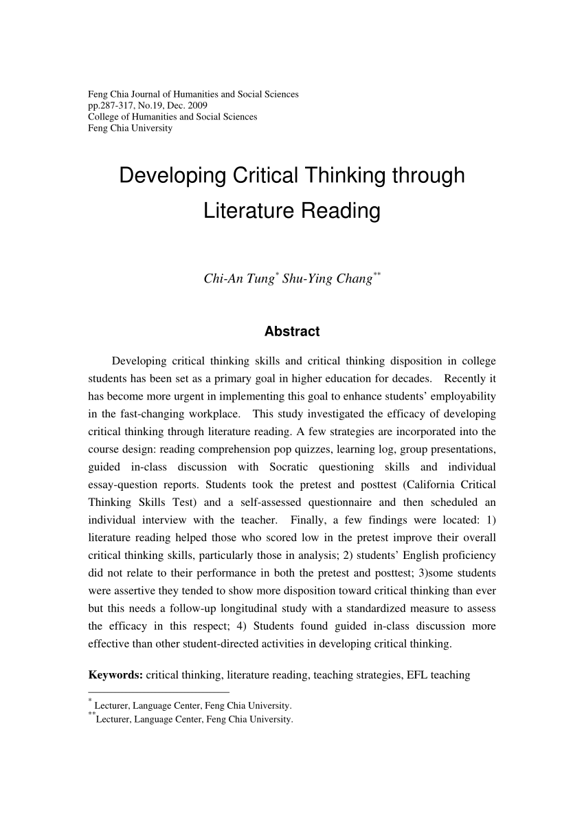 journal article on critical thinking