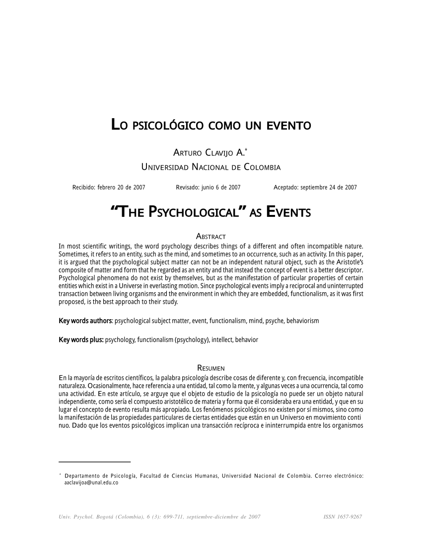 (PDF) “THE PSYCHOLOGICAL” AS EVENTS